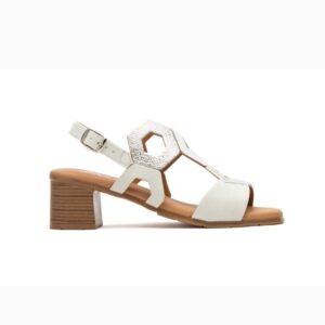 Sandalias Mujer Piel Plata Tacón Madera Planta Gel Cierre Hebilla