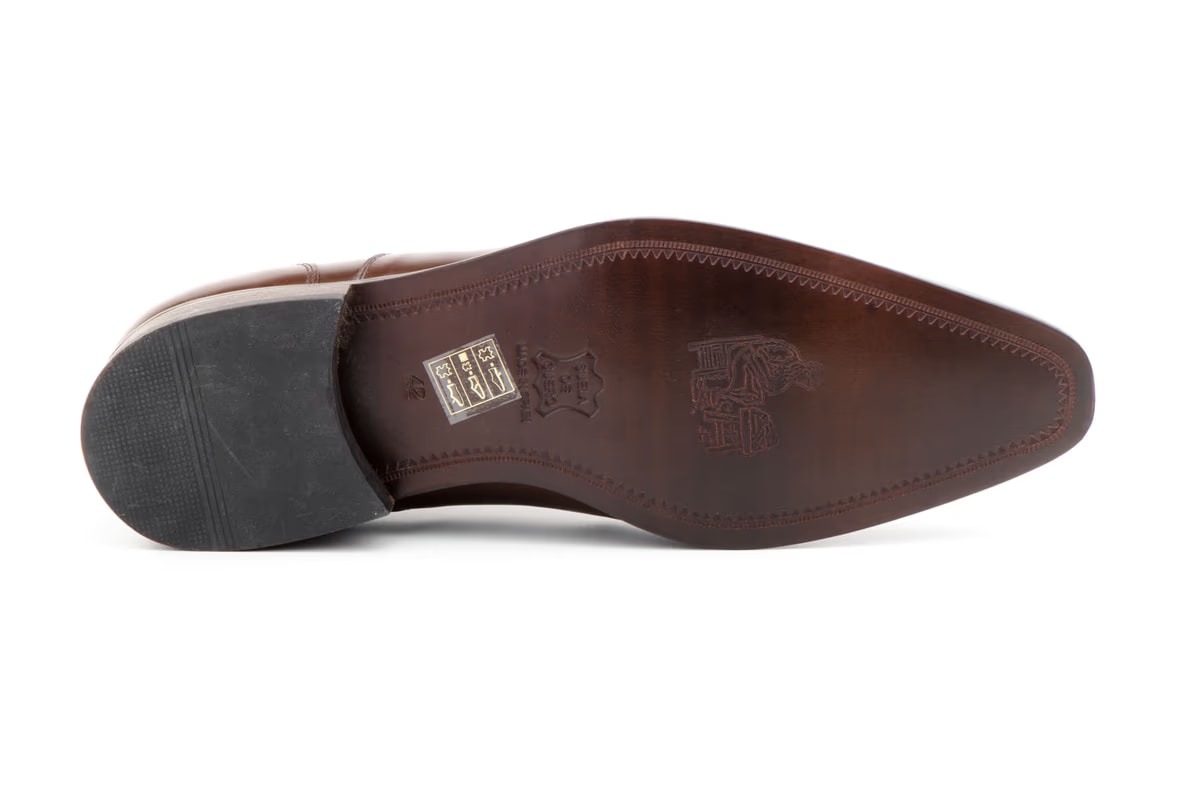 Zapatos Hombre Piel Marrón Niger Cordones Suela de Cuero - Imagen 3
