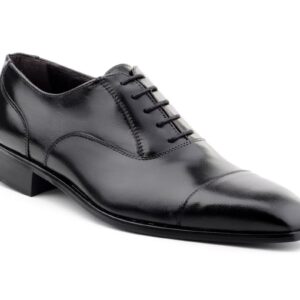 Zapatos Hombre Piel Negro Cordones Suela de Cuero Italiano