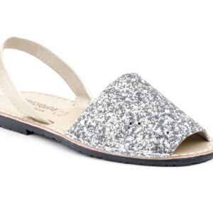 Menorquinas Ibicencas Mujer Glitter Plata Piel Platino