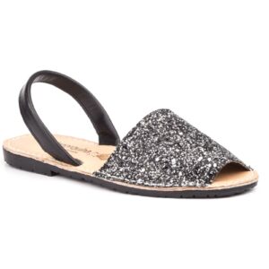Menorquinas Ibicencas Mujer Glitter Plata Negro Planta Acolchada