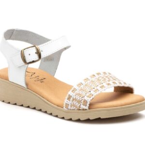 Sandalias Mujer Piel Blanco Yute Hebilla Gel Cuña