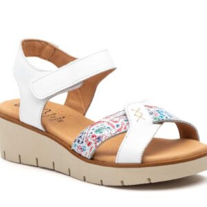 Sandalias Mujer Piel Blanco Tiras Adhesiva Cuña Gel