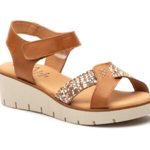 Sandalias Mujer Piel Cuero Tiras Adhesiva Cuña Gel