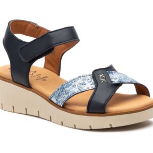 Sandalias Mujer Piel Marino Tiras Adhesiva Cuña Gel