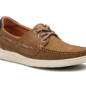 Zapato Náutico Casual Hombre Nobuck Piel Taupe Cordones