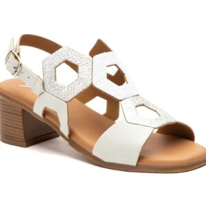 Sandalias Mujer Piel Plata Tacón Madera Planta Gel Cierre Hebilla
