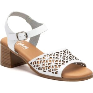 Sandalias Mujer Piel Blanco Grabado Láser Tacón Hebilla Plantilla Gel