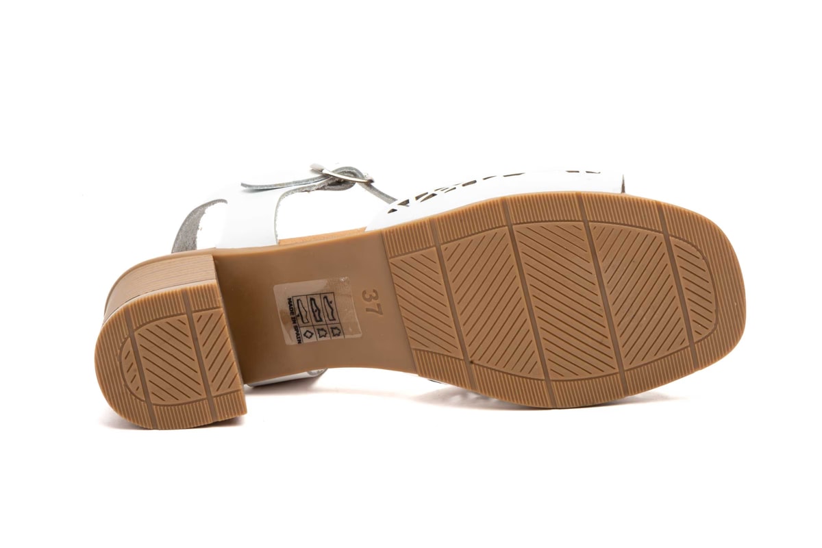 Sandalias Mujer Piel Blanco Grabado Láser Tacón Hebilla Plantilla Gel - Imagen 4