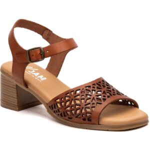 Sandalias Mujer Piel Cuero Grabado Láser Tacón Hebilla Plantilla Gel
