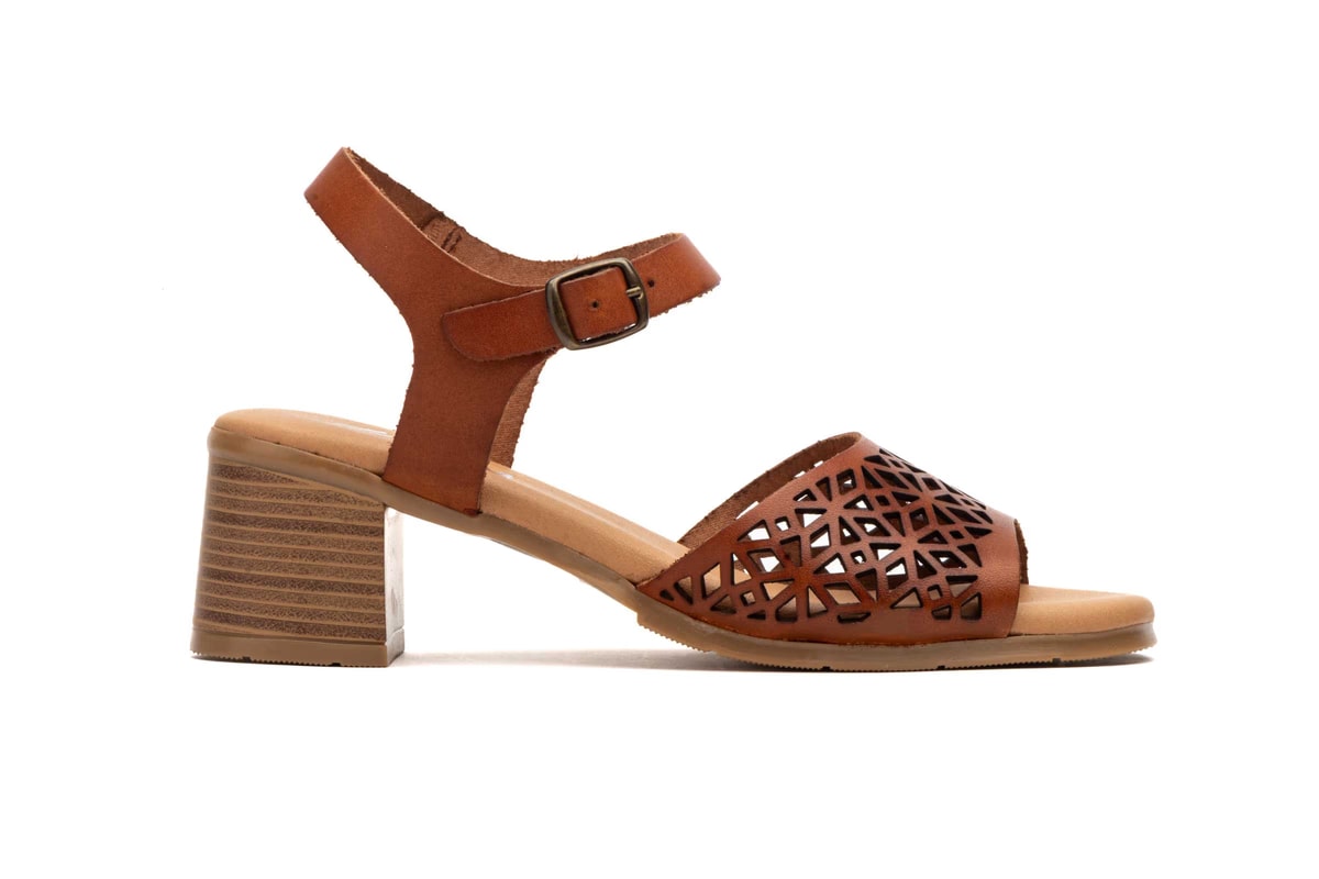 Sandalias Mujer Piel Cuero Grabado Láser Tacón Hebilla Plantilla Gel - Imagen 4