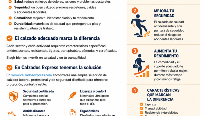 Infografía sobre la necesidad de llevar un calzado correcto para proteger los pies y mejorar la seguridad y comodidad