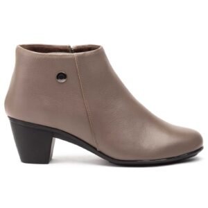 Botines Mujer Piel Gris Taupe Tacón Cremallera