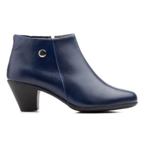 Botines Mujer Piel Marino Tacón Cremallera