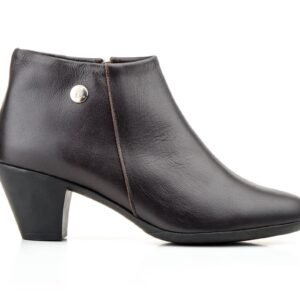 Botines Mujer Piel Marrón Tacón Cremallera