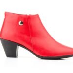 Botines Mujer Piel Rojo Tacón Cremallera