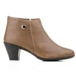 Botines Mujer Piel Taupe Tacón Cremallera