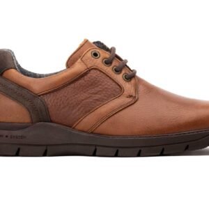Zapatos Hombre Piel Castaña Combinada Cordones Plantilla Extraible